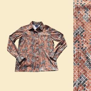 Vintage 70s novelty print blouse, Sears size 14 patterned orange women's top